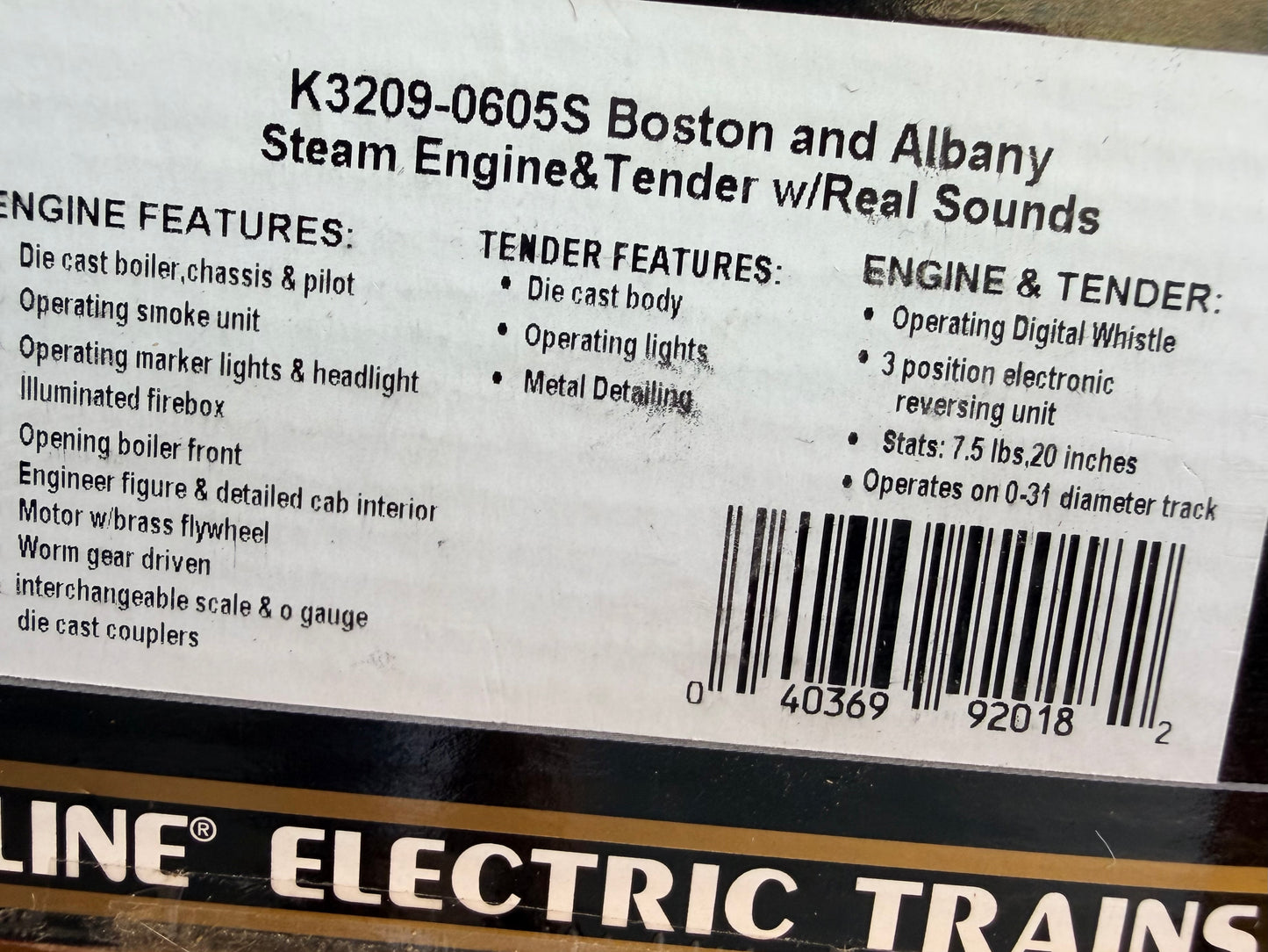 The K-Line K3209-605S O-gauge Boston & Albany 4-6-4 Hudson