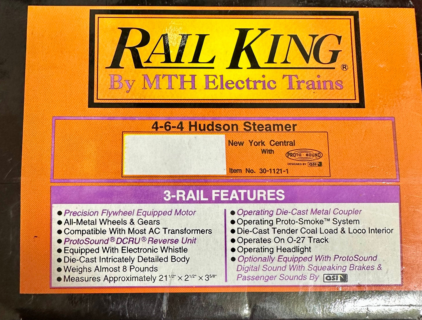 MTH RK 5405 Hudson 4-6-4 Steamer with Tender and PS. Excellent.