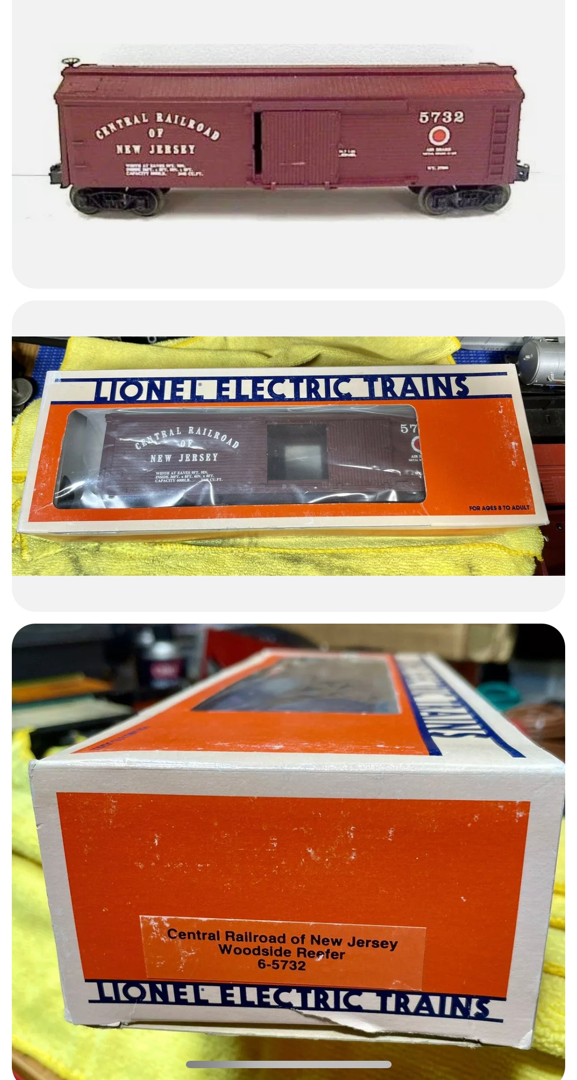 O GAUGE LIONEL CENTRAL RAILROAD OF NEW JERSEY WOODSIDE REEFER 6-5732 RD# 5732 .