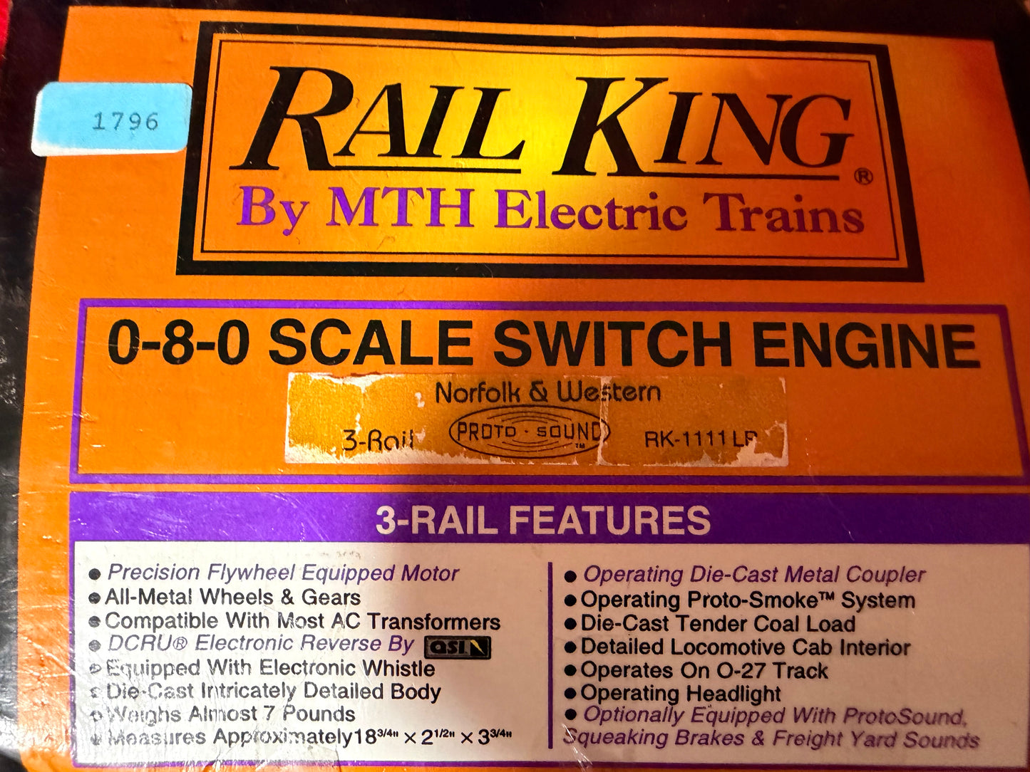 MTH RK-1111LP Norfolk & Western Scale Switcher 0-8-0 w/Protosound