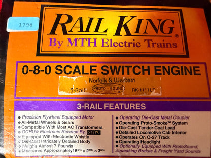 MTH RK-1111LP Norfolk & Western Scale Switcher 0-8-0 w/Protosound