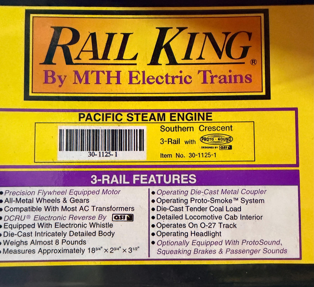 MTH 30-1125-1 O Gauge Southern Crescent PS-4 Pacific Steam Locomotive
